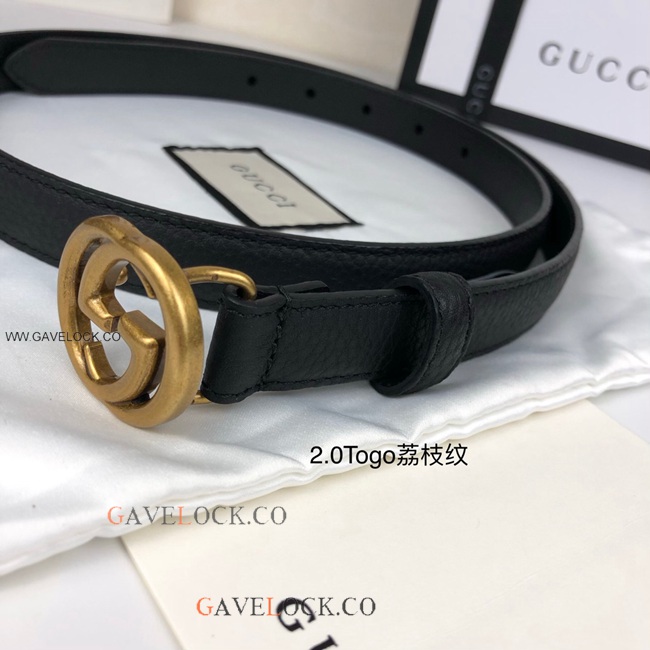 Gucci Togo Leather Belt Retro Gold GG Buckle Size 20mm Gucci Togo Leather Belt Retro Gold GG Buckle Size 20mm